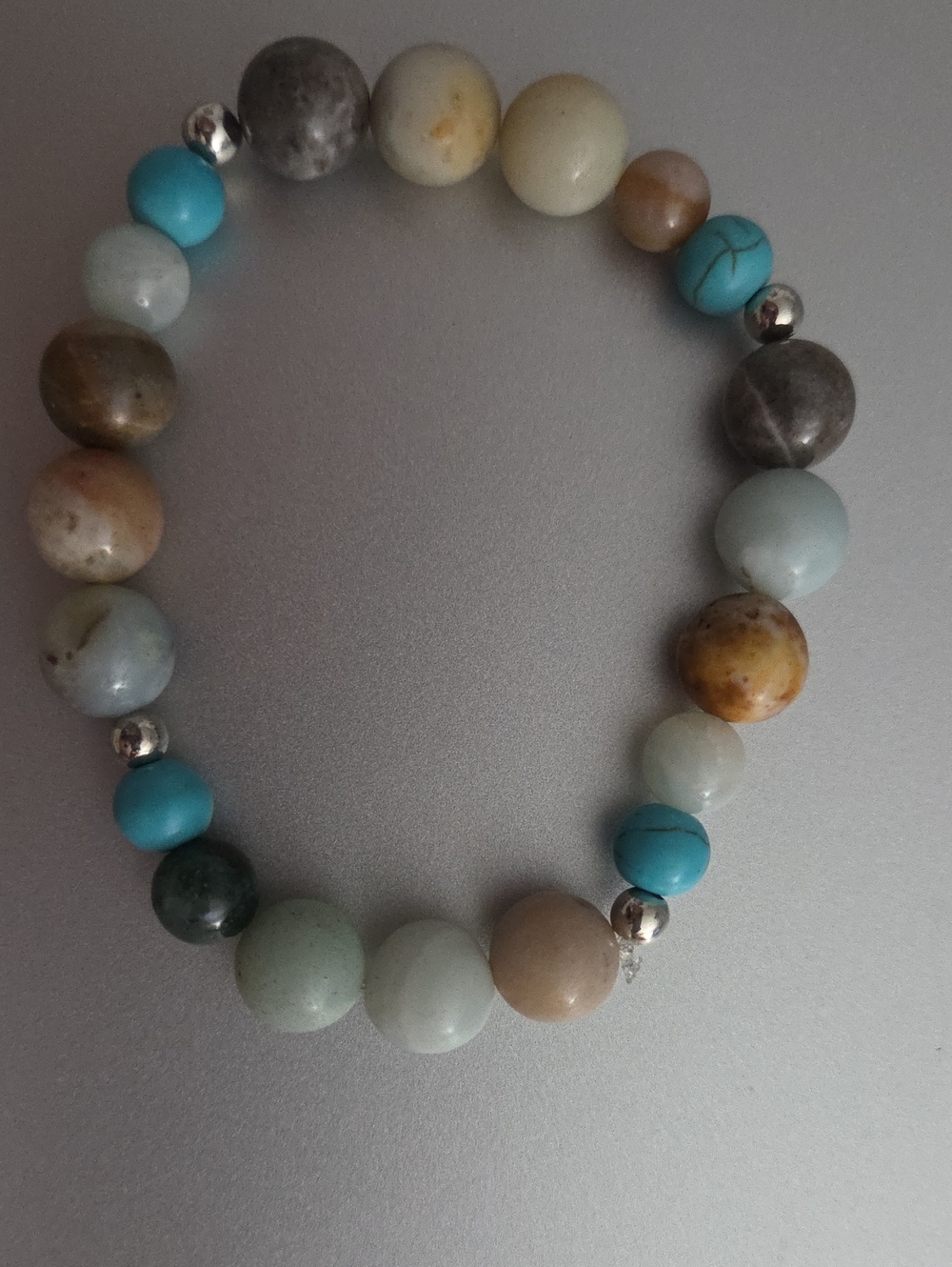 Beaded Multi-Tone Stone Stretch Bracelet - Blue & Earth Tones